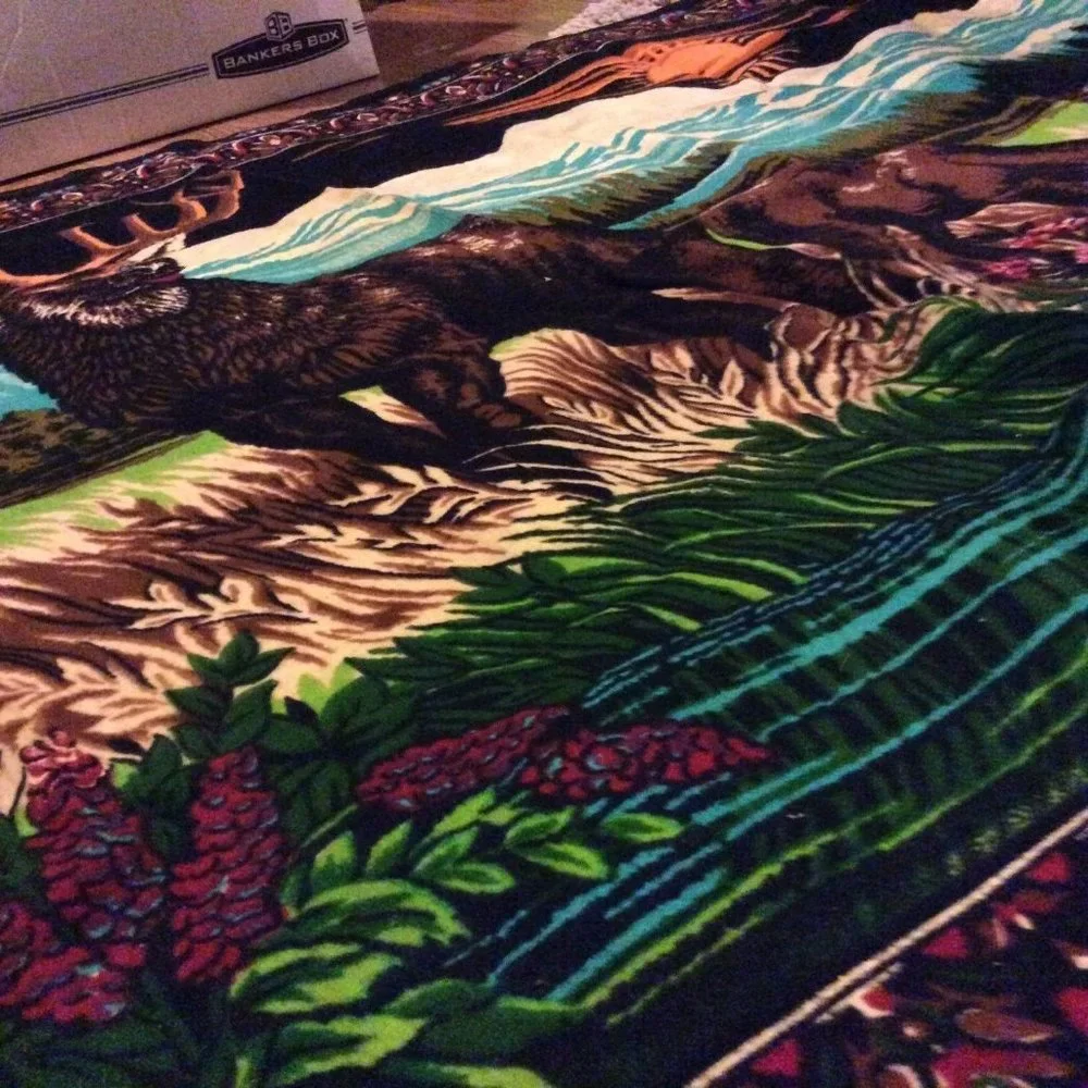 Vintage Velvet Deer Buck Mountain Felt Tapestry